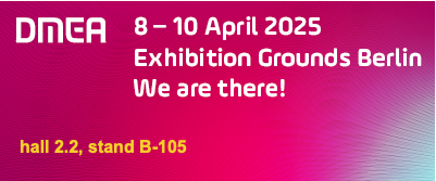 Advertising banner for the DMEA 2025 trade fair from April 8 to 10, 2025 with the booth number Hall 2.2, booth B-105